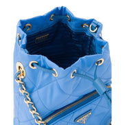 Prada Tessuto Nylon Pervinca Blue Duet Drawstring Quilted Bucket Bag available at Queen Bee of Beverly Hills