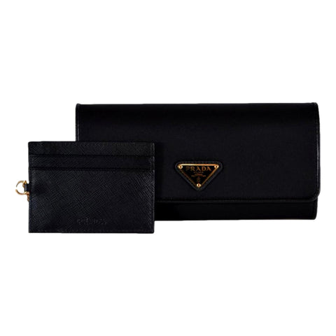 Prada Triangle Logo Tessuto Re-Nylon Black Continental Large Flap Wallet