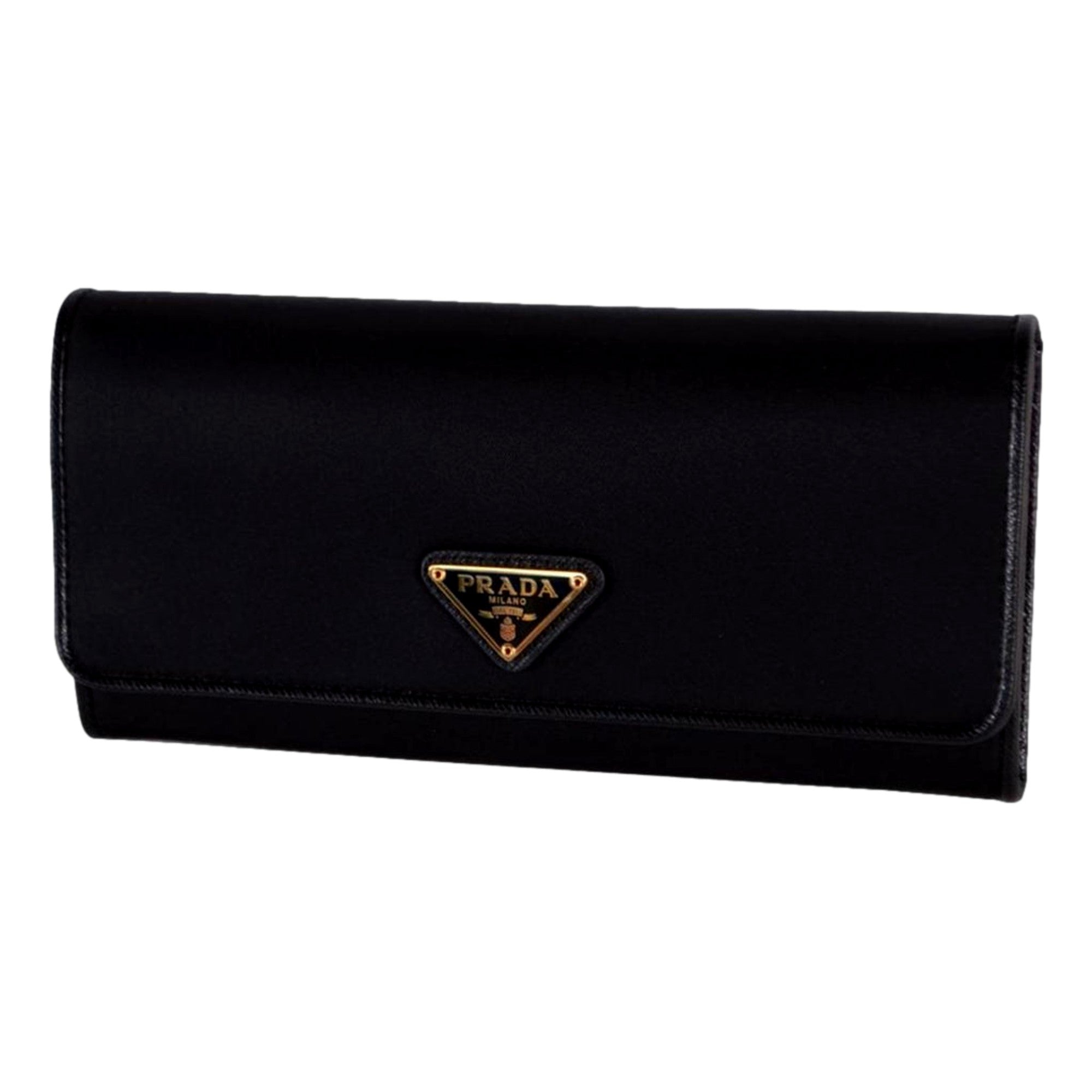 Prada Triangle Logo Tessuto Re-Nylon Black Continental Large Flap Wallet