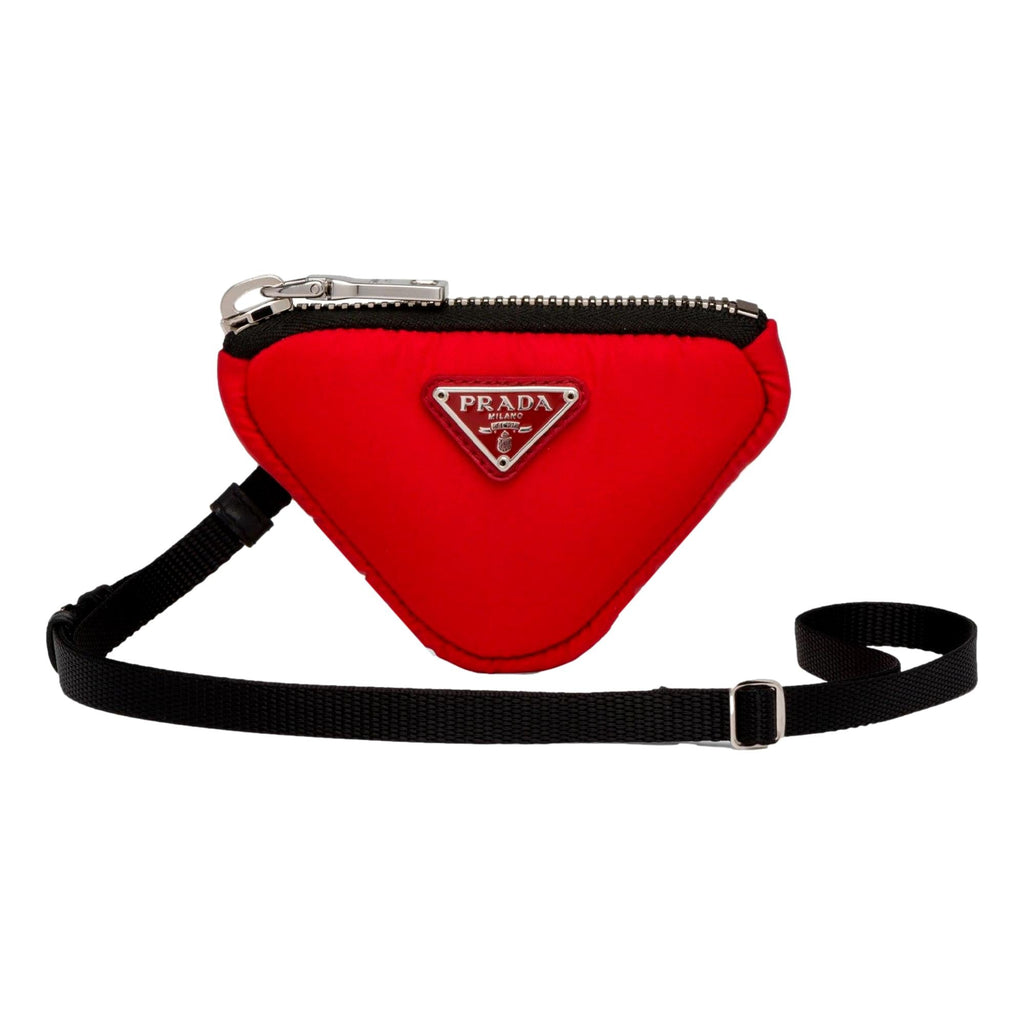 Prada Tessuto Red Nylon Cargo Mini Triangle Pouch on Lanyard Neck Bag at_Queen_Bee_of_Beverly_Hills