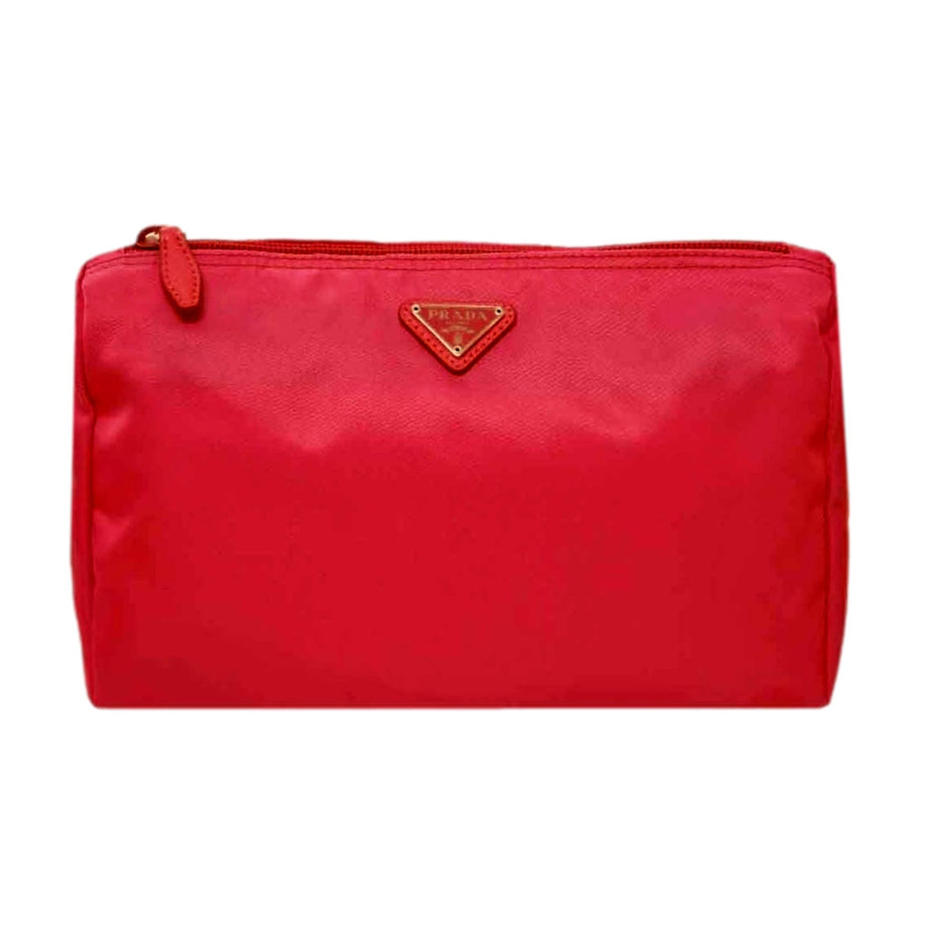 Prada clutch bag in nylon and saffiano leather with triangular logo