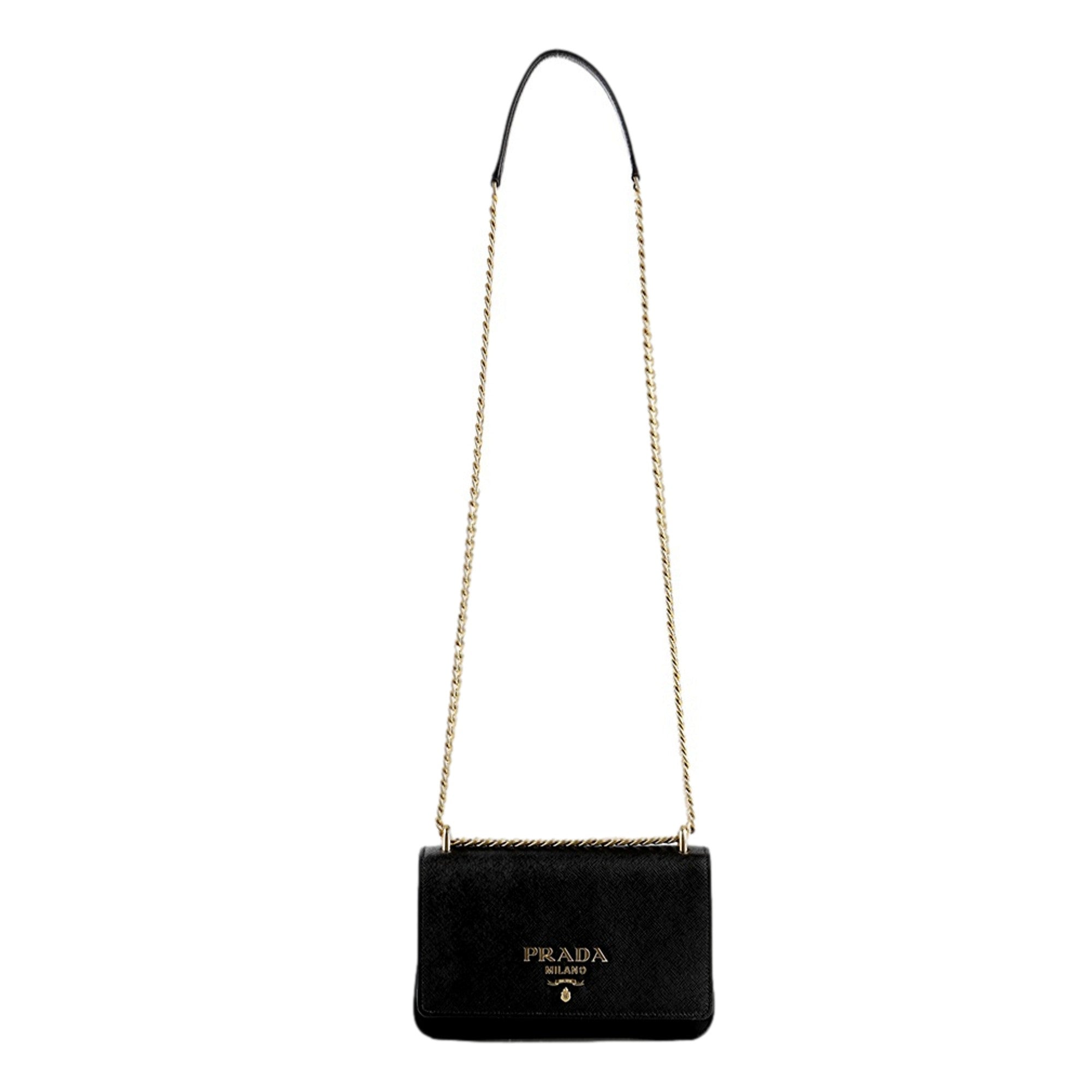 Prada Tessuto and Saffiano Leather Black Crossbody Bag sold at Queen Bee of Beverly Hills