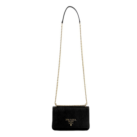 Prada Tessuto and Saffiano Leather Black Crossbody Bag sold at Queen Bee of Beverly Hills