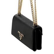 Prada Tessuto and Saffiano Leather Black Crossbody Bag sold at Queen Bee of Beverly Hills
