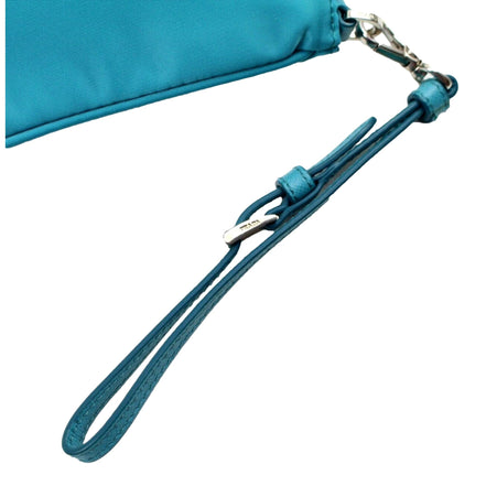 Prada Tessuto Turquoise Nylon Cosmetic Case Wristlet Clutch Bag available at Queen Bee of Beverly Hills
