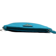Prada Tessuto Turquoise Nylon Cosmetic Case Wristlet Clutch Bag available at Queen Bee of Beverly Hills