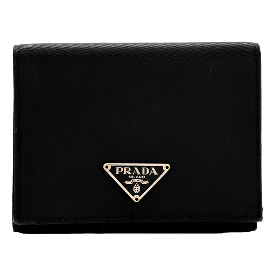 Prada Tessuto Nylon Tri-Fold Compact Wallet Black