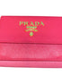 Prada Tri-Fold Saffiano Wallet Womens Pink Multicolor Gold Prada Logo available at Queen Bee of Beverly Hills