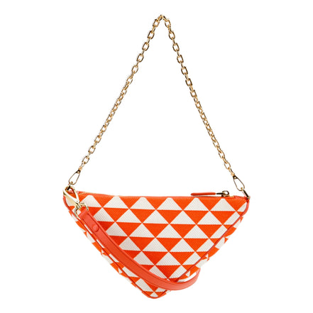 Prada Triangle Jacquard Canvas Orange White Chain Shoulder Bag