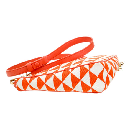 Prada Triangle Jacquard Canvas Orange White Chain Shoulder Bag