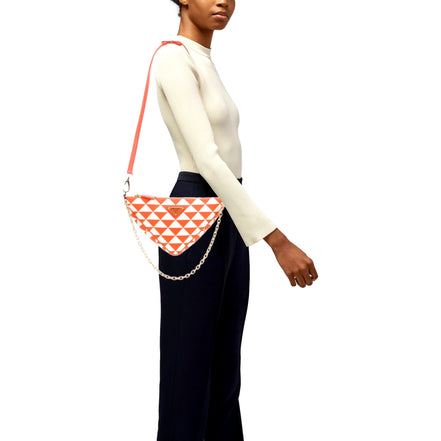 Prada Triangle Jacquard Canvas Orange White Chain Shoulder Bag
