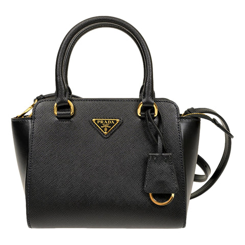 Prada Triangle Logo Black Saffiano Lux Leather Crossbody Tote Bag at_Queen_Bee_of_Beverly_Hills