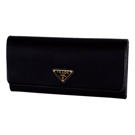 Prada Triangle Logo Tessuto Re-Nylon Black Continental Large Flap Wallet available at Queen Bee of Beverly Hills