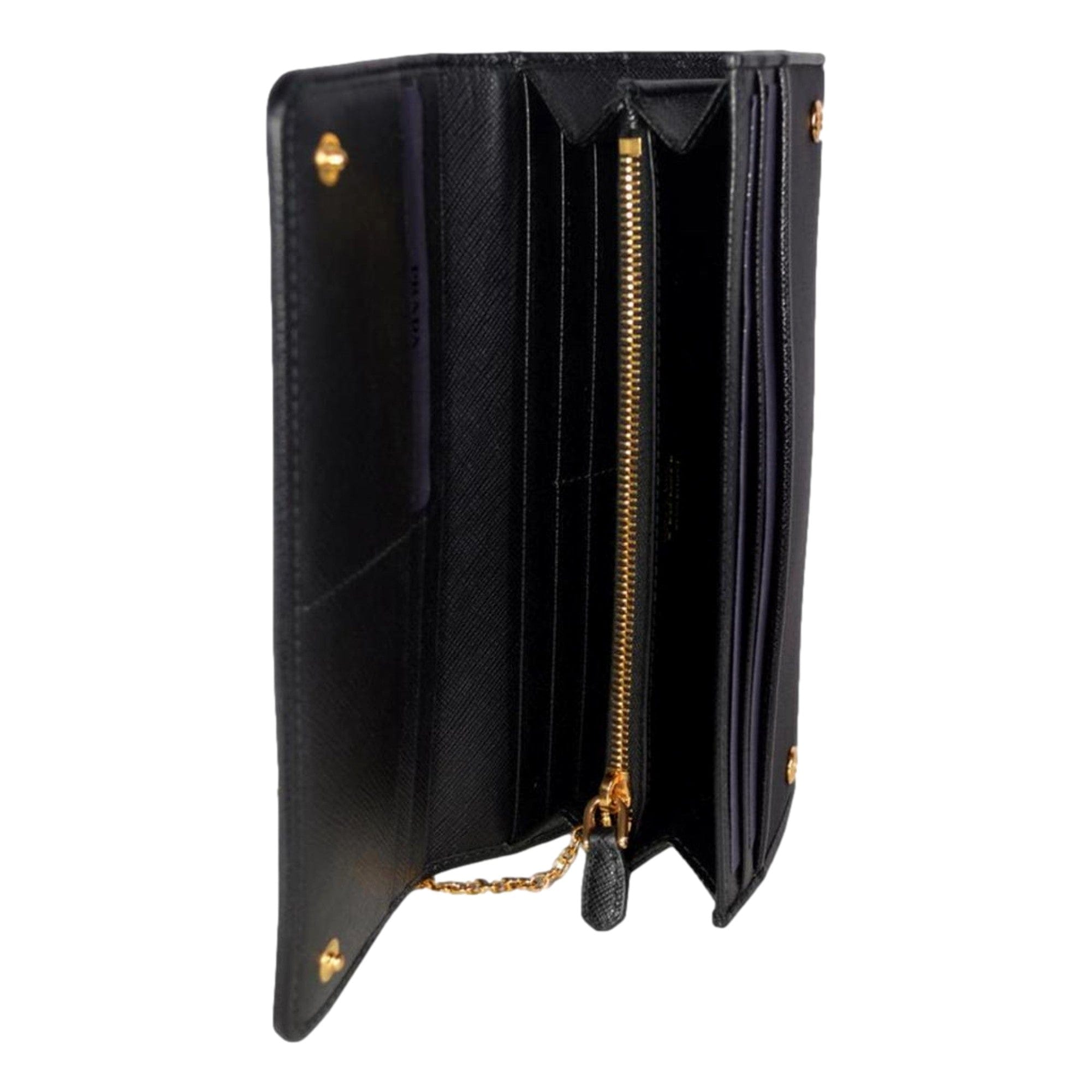 Prada Triangle Logo Tessuto Re-Nylon Black Continental Large Flap Wallet available at Queen Bee of Beverly Hills