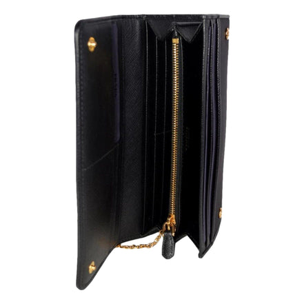 Prada Triangle Logo Tessuto Re-Nylon Black Continental Large Flap Wallet available at Queen Bee of Beverly Hills