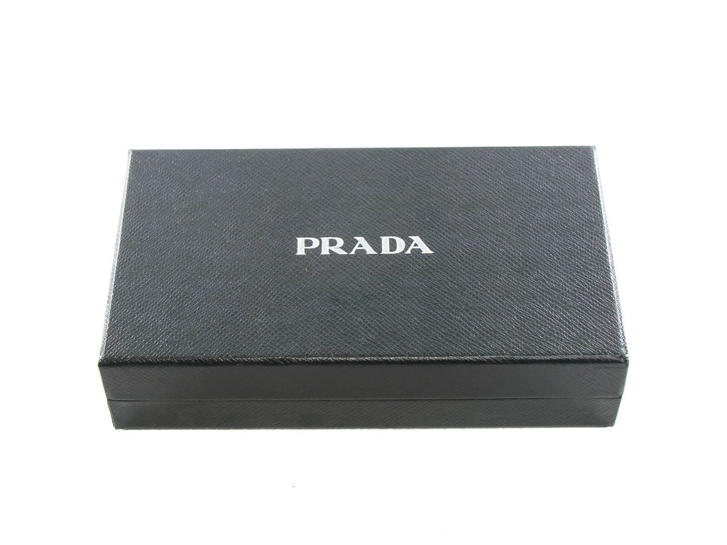 Prada Triangle Saffiano Black Leather Airpod Case with Key Ring at_Queen_Bee_of_Beverly_Hills