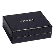 Prada Triangle Saffiano Black Leather Mini Airpods Case with Chain available at Queen Bee of Beverly Hills