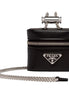 Prada Triangle Saffiano Black Leather Mini Airpods Case with Chain available at Queen Bee of Beverly Hills