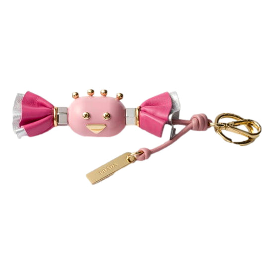 Prada Trick Candy Leather Keychain Bag Charm Peonia Pink