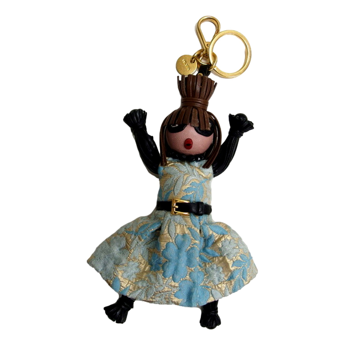 Prada Trick Pelle Azzurro Blue Dress Jasmine Doll Keyring Key Charm -available at Queen Bee of Beverly Hills