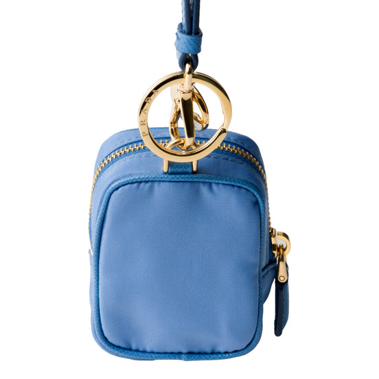 Prada Blue Nylon Leather Mini Pouch Bag Charm Keychain - available at Queen Bee of Beverly Hills. 