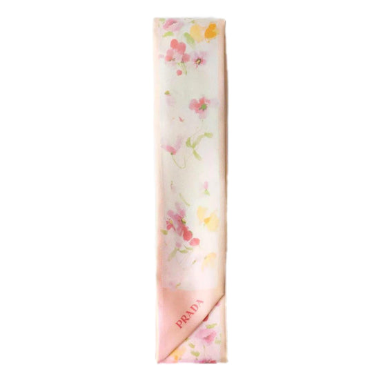 Prada Pink Floral Print Silk Twilly Scarf - available at Queen Bee of Beverly Hills.