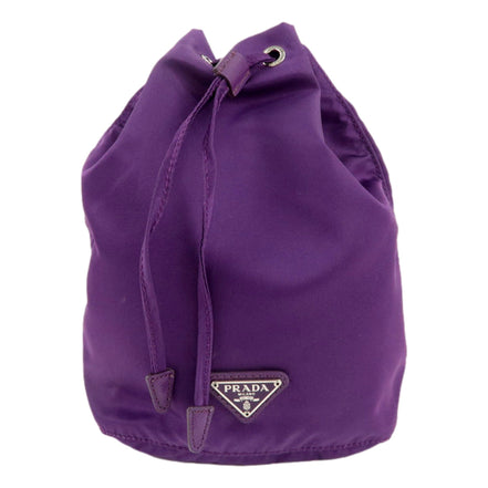 Prada UVA Purple Tessuto Nylon Triangle Logo Drawstring Bucket Bag available at Queen Bee of Beverly Hills