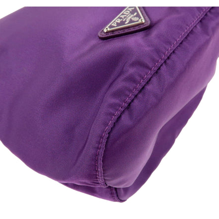 Prada UVA Purple Tessuto Nylon Triangle Logo Drawstring Bucket Bag available at Queen Bee of Beverly Hills