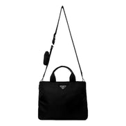 Prada Vela Re-Nylon Black Tote Bag Triangle Logo Crossbody with Pouch