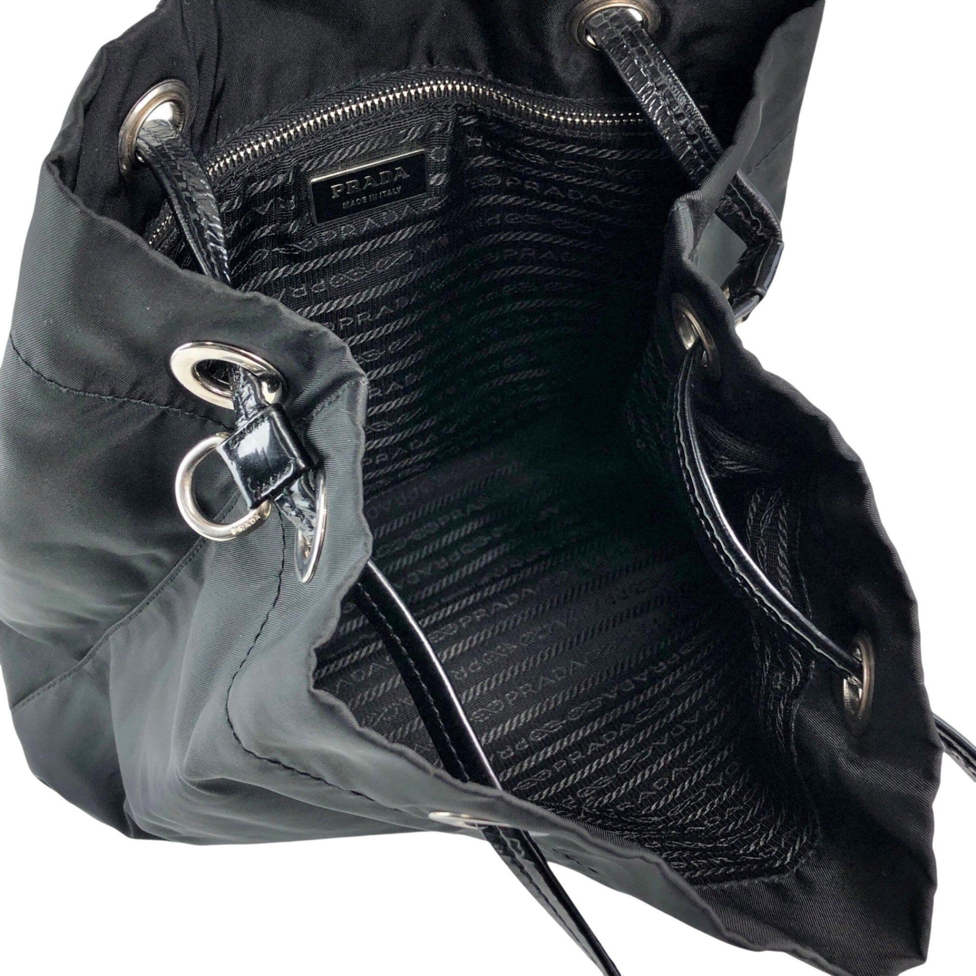 Prada Vintage Tessuto Triangle Logo Drawstring Handbag Totebag Black