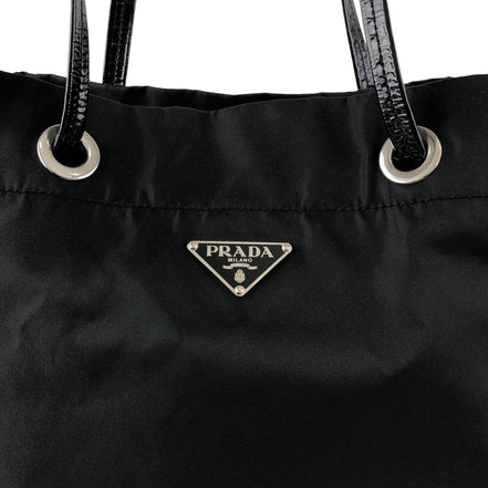 Prada Vintage Tessuto Triangle Logo Drawstring Handbag Totebag Black