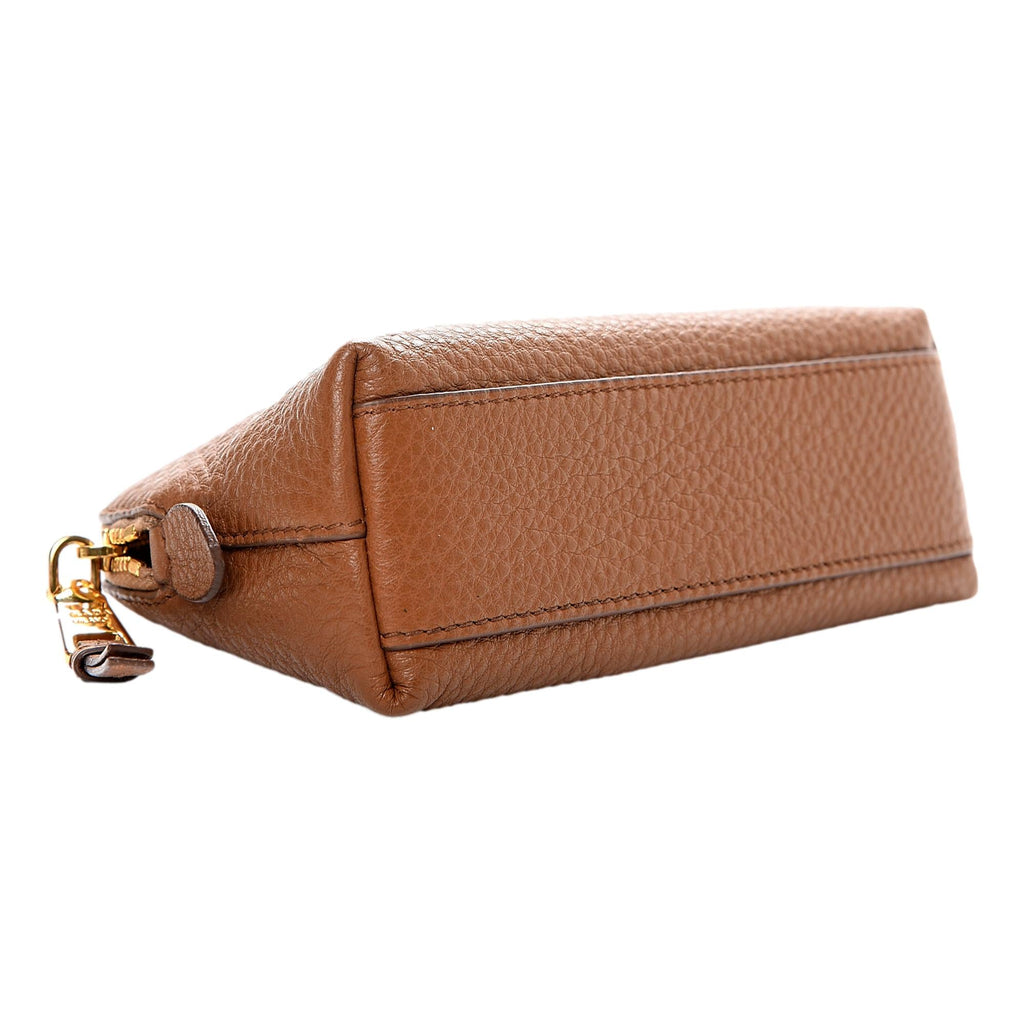 Prada Vitello Daino Cannella Brown Leather Small Cosmetic Case Bag at_Queen_Bee_of_Beverly_Hills