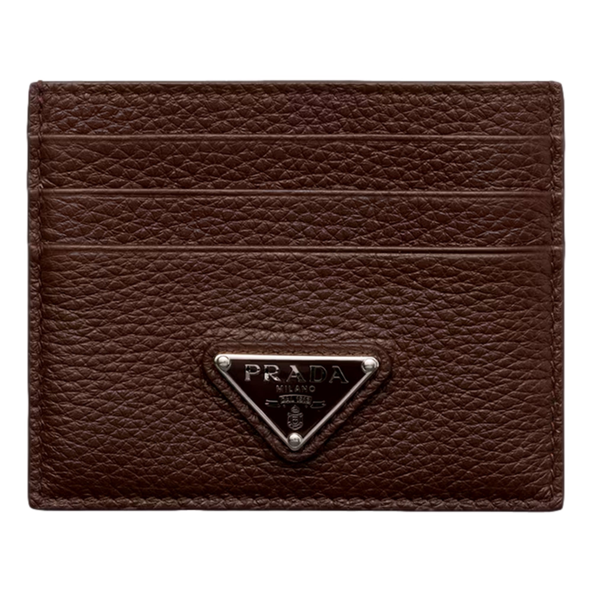 Prada Vitello Daino Bruciato Brown Leather Small Card Holder Wallet sold at Queen Bee of Beverly  Hills