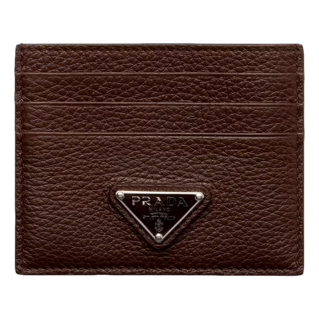 Prada Vitello Daino Bruciato Brown Leather Small Card Holder Wallet sold at Queen Bee of Beverly  Hills