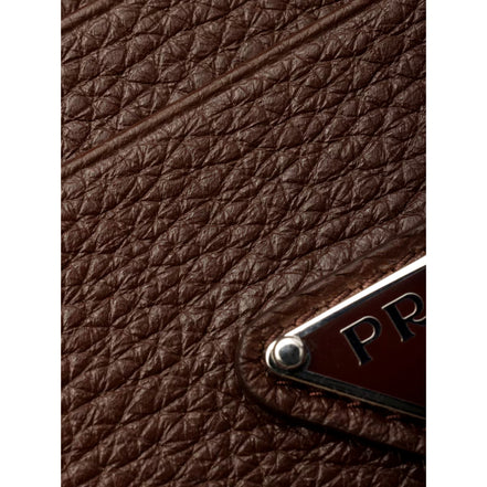 Prada Vitello Daino Bruciato Brown Leather Small Card Holder Wallet sold at Queen Bee of Beverly  Hills
