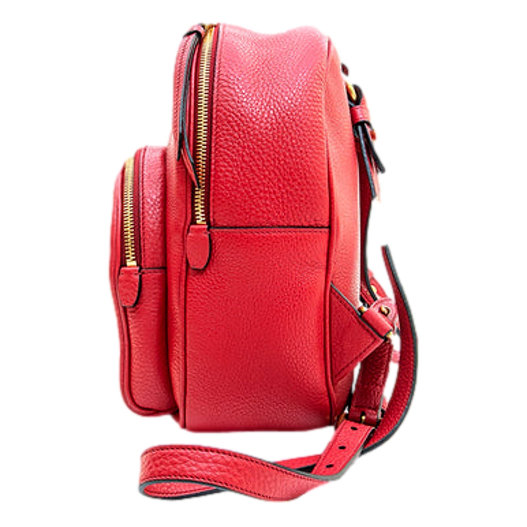 Prada Vitello Daino Convertible Front Pocket Backpack Red Gold Hardware available at Queen Bee of Beverly Hills