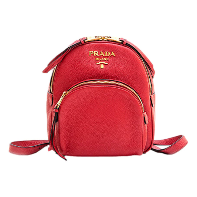 Prada Vitello Daino Convertible Front Pocket Backpack Red Gold Hardware available at Queen Bee of Beverly Hills