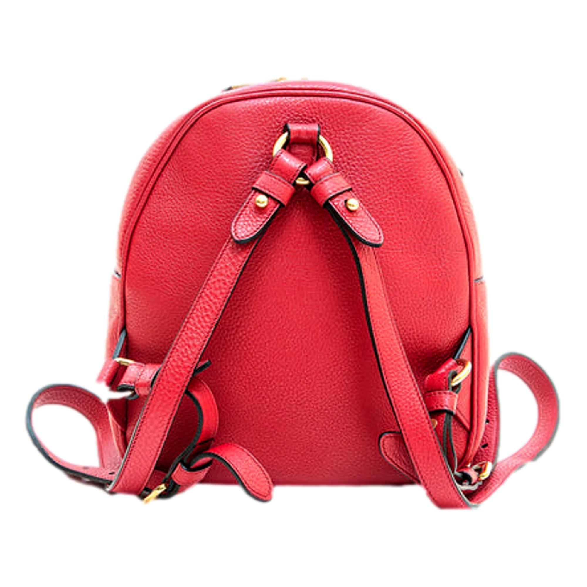 Prada Vitello Daino Convertible Front Pocket Backpack Red Gold Hardware available at Queen Bee of Beverly Hills