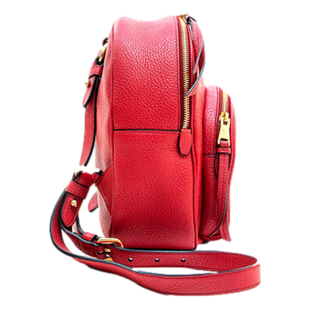 Prada Vitello Daino Convertible Front Pocket Backpack Red Gold Hardware available at Queen Bee of Beverly Hills