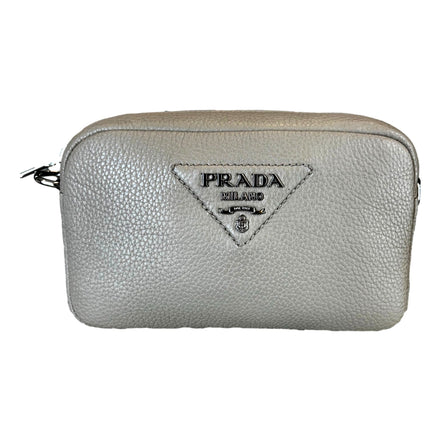 Prada Vitello Daino Leather Sabbia Beige Web Strap Camera Crossbody available at Queen Bee of Beverly Hills
