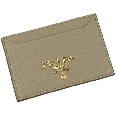 Prada Vitello Grain Argilla Grey Leather Small Card Holder Wallet at_Queen_Bee_of_Beverly_Hills