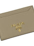 Prada Vitello Grain Argilla Grey Leather Small Card Holder Wallet available at Queen Bee of Beverly Hills