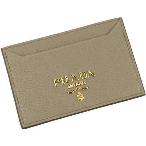 Prada Vitello Grain Argilla Grey Leather Small Card Holder Wallet available at Queen Bee of Beverly Hills