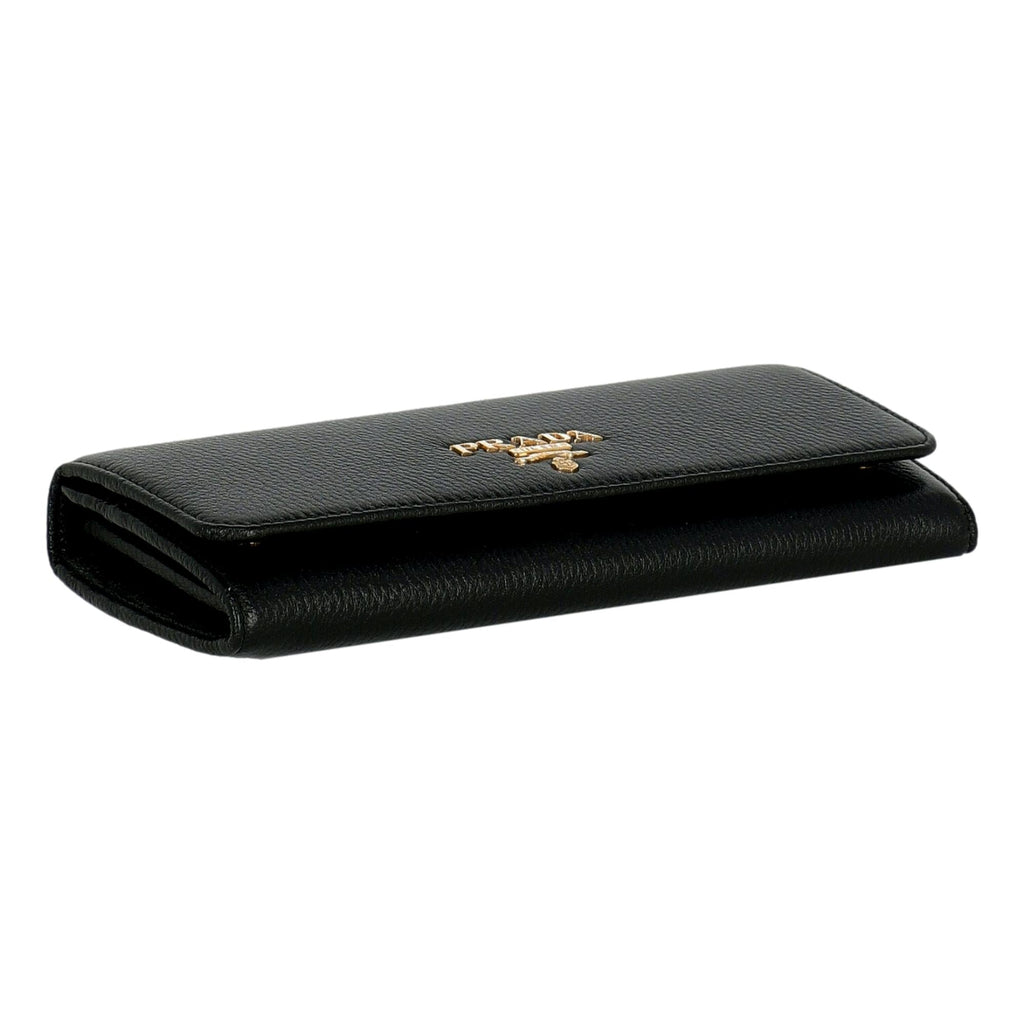Prada Vitello Grain Black Leather ID Holder Continental Long Wallet at_Queen_Bee_of_Beverly_Hills