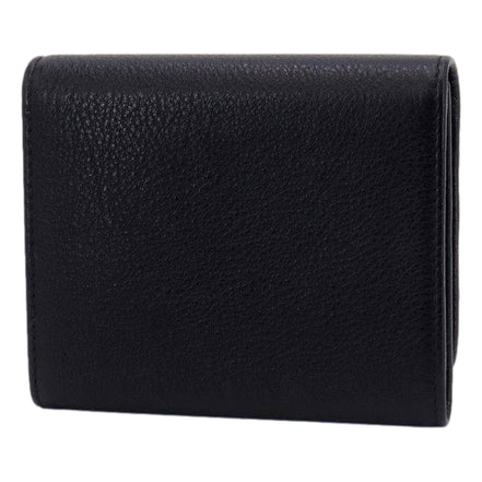 Prada Vitello Grain Black Trifold Compact Wallet Leather Logo Plaque available at Queen Bee of Beverly Hills