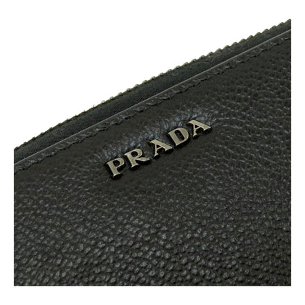 Prada Vitello Grain Long Black and Grey Zip Around Continental Wallet available at Queen Bee of Beverly Hills