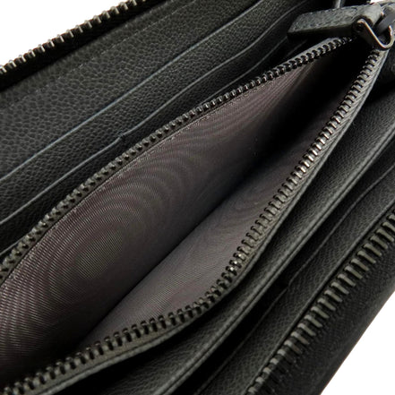 Prada Vitello Grain Long Black and Grey Zip Around Continental Wallet available at Queen Bee of Beverly Hills