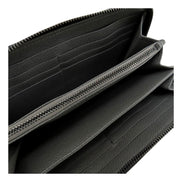 Prada Vitello Grain Long Black and Grey Zip Around Continental Wallet available at Queen Bee of Beverly Hills