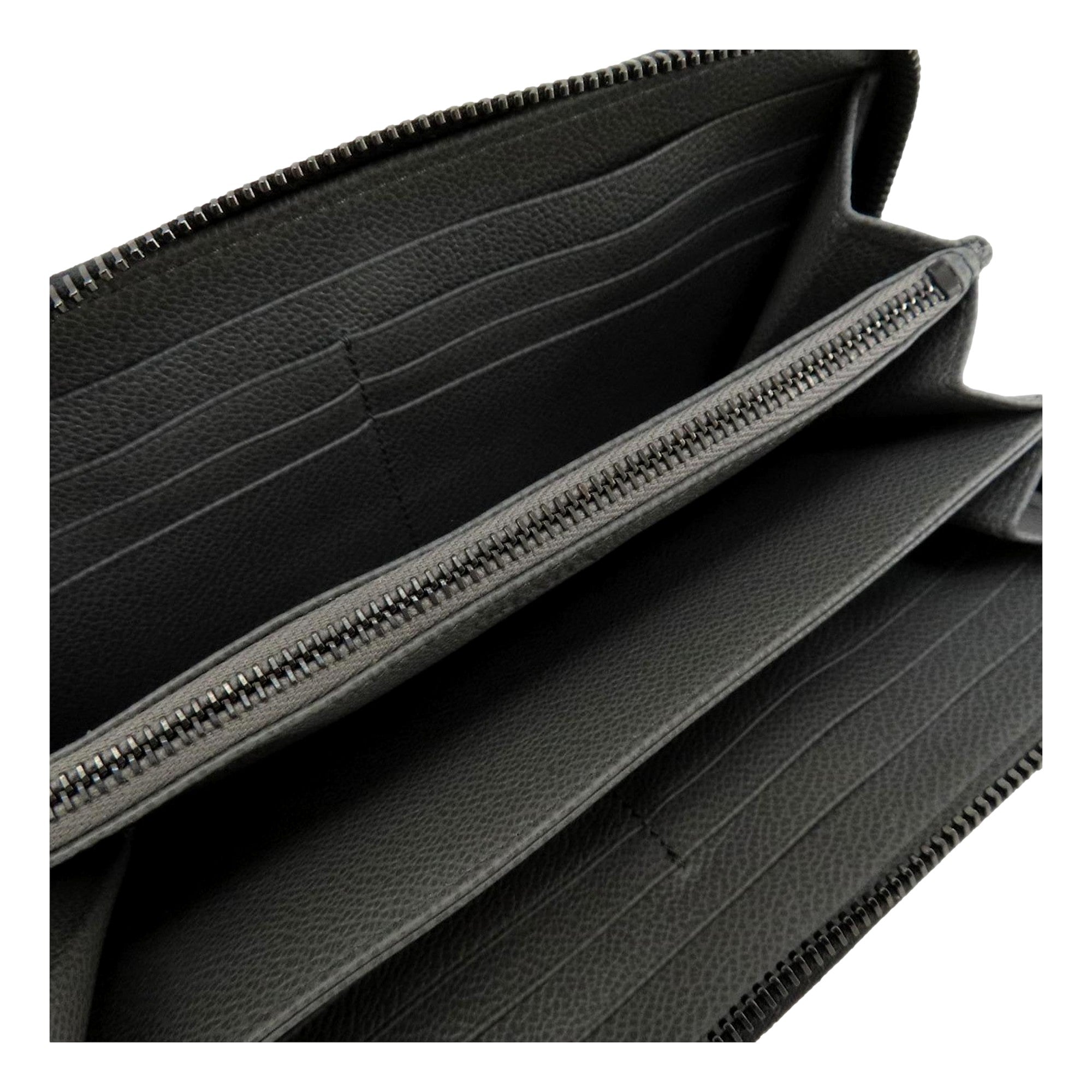 Prada Vitello Grain Long Black and Grey Zip Around Continental Wallet available at Queen Bee of Beverly Hills