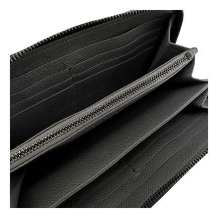 Prada Vitello Grain Long Black and Grey Zip Around Continental Wallet available at Queen Bee of Beverly Hills